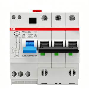 abb 2csr253001r1164 ds203 ac c16/0.03 rcbo residual current breaker with overcurrent protection for industrial electrical distribution systems