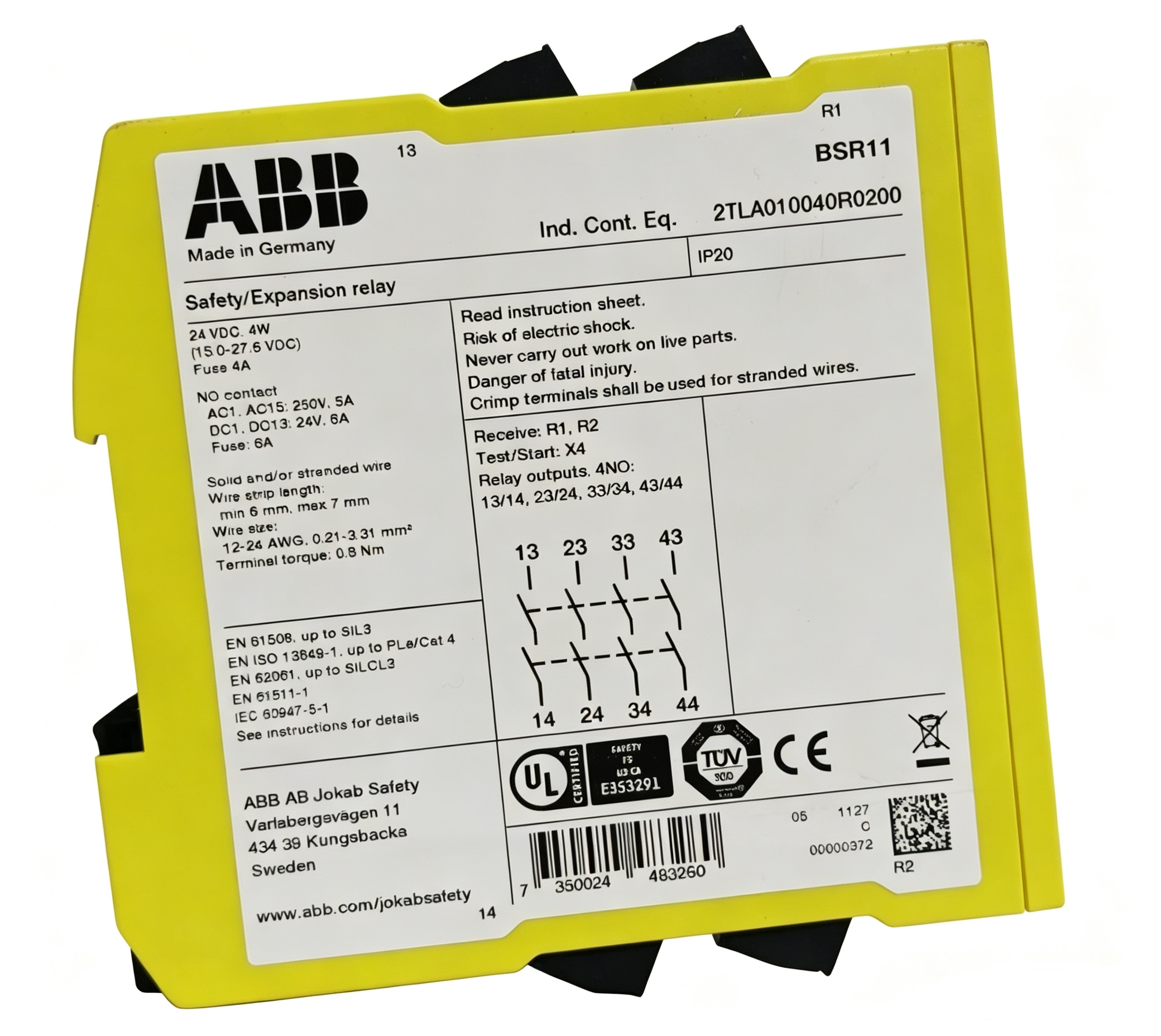abb 2tla010040r0200 sentry bsr11 safety relay 24v dc with four normally open safety outputs for industrial machine safety systems abb 2tla010040r0200 sentry bsr11 safety relay 24v dc with four normally open safety outputs for industrial machine safety systems