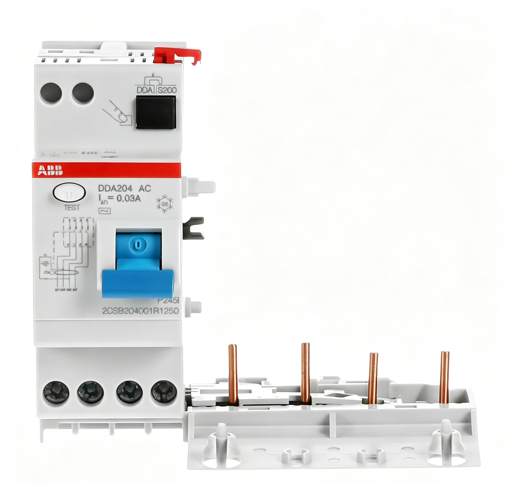 abb 2csb204001r1250 dda204 ac 25/0.03 4 pole 25a 30ma type ac residual current device block abb 2csb204001r1250 dda204 ac 25/0.03 4 pole 25a 30ma type ac residual current device block