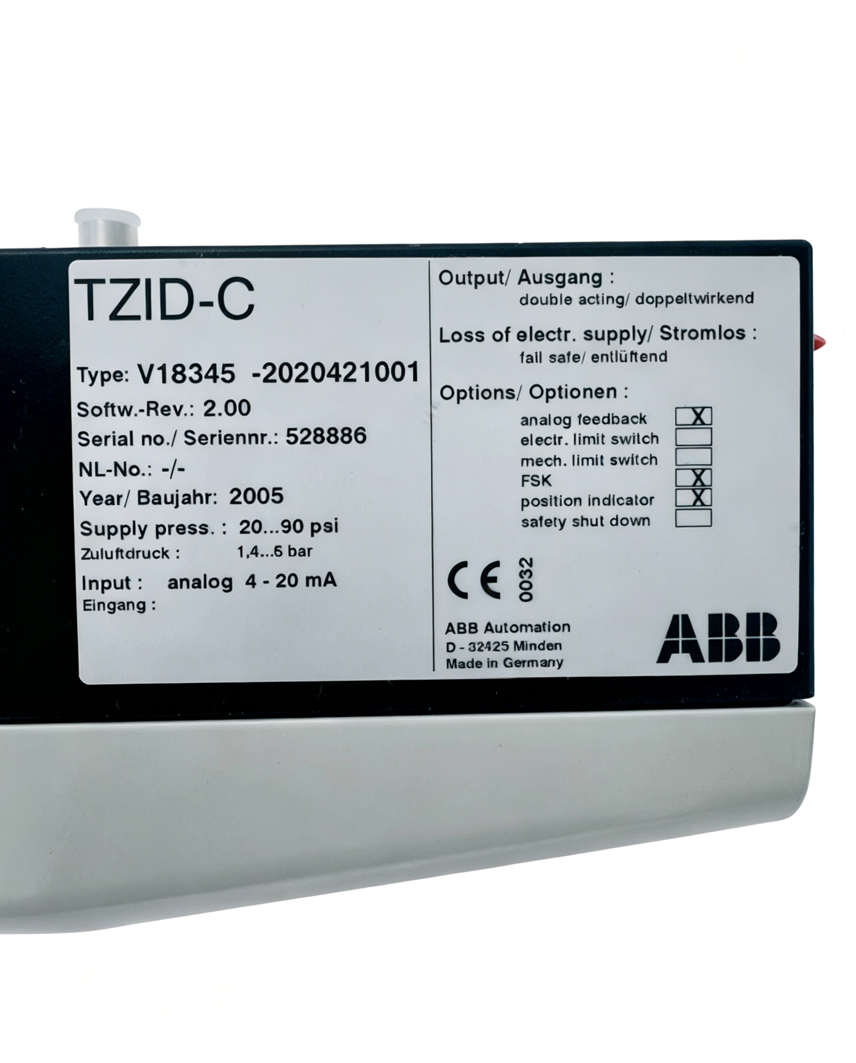 abb v18345.20.2.0.4.5.1.00.1 tzidc intelligent electro pneumatic valve positioner with hart and analog feedback abb v18345.20.2.0.4.5.1.00.1 tzidc intelligent electro pneumatic valve positioner with hart and analog feedback